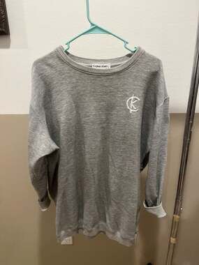 Calvin Klein Heather Grey Oversized Crewneck Sweatshirt Monogram Embroidered Vin